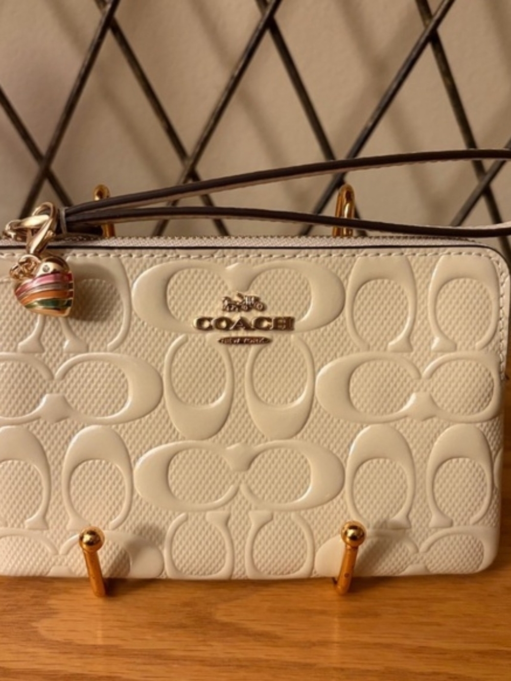 Coach NWT! Chalk Embossed Signature Wristlet with Coach Heart Charm and Dustbag